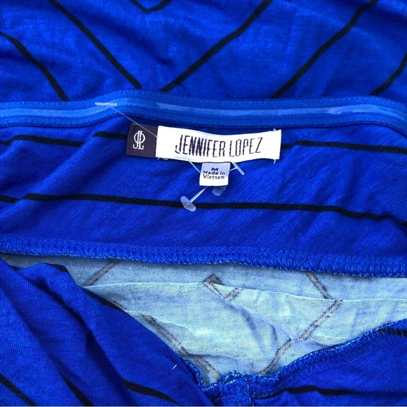 Jennifer Lopez Electric Blue Black Chevron Stripe Strapless Maxi Dress M - Picture 4 of 8